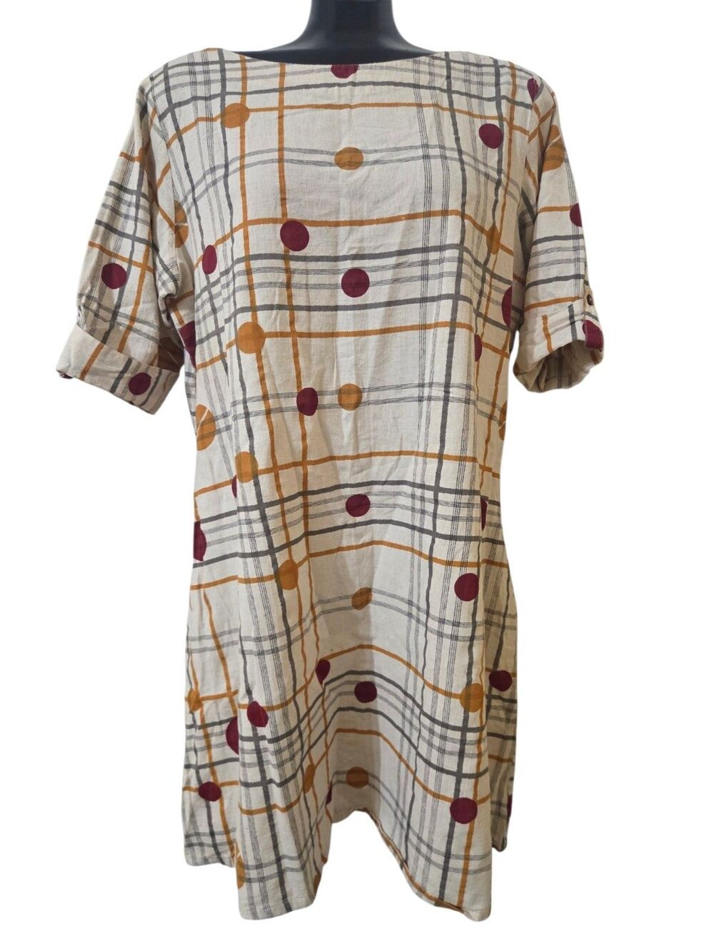 Utsa Printed Tunic Dress Cotton Linen Blend Fall Colors Geo Print XXL K7.1